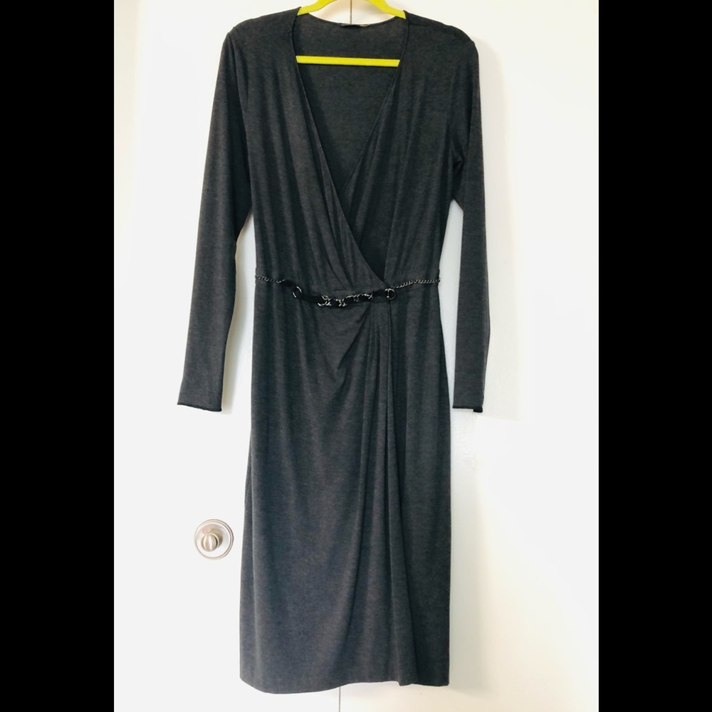Magaschoni Wrap Dress size S Chain Clamp stretch soft Workwear Casual Classic